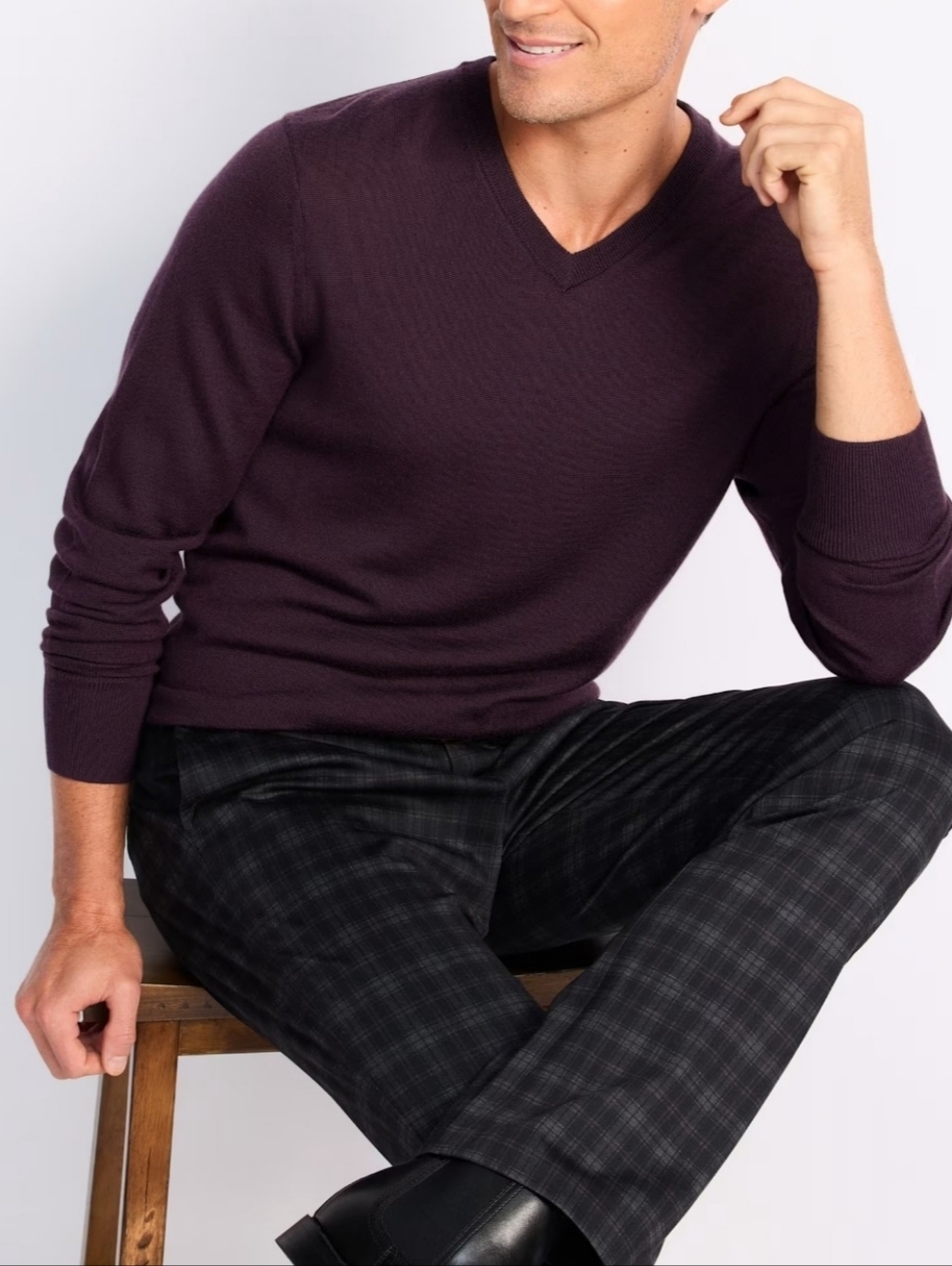 Bonobos eggplant purple extra fine merino wool v-neck sweater